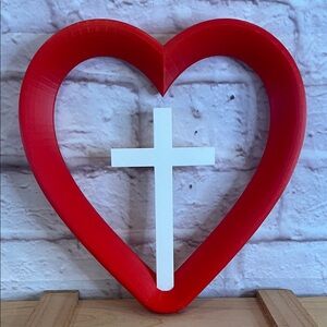 Red Heart with White Cross Wall Decor